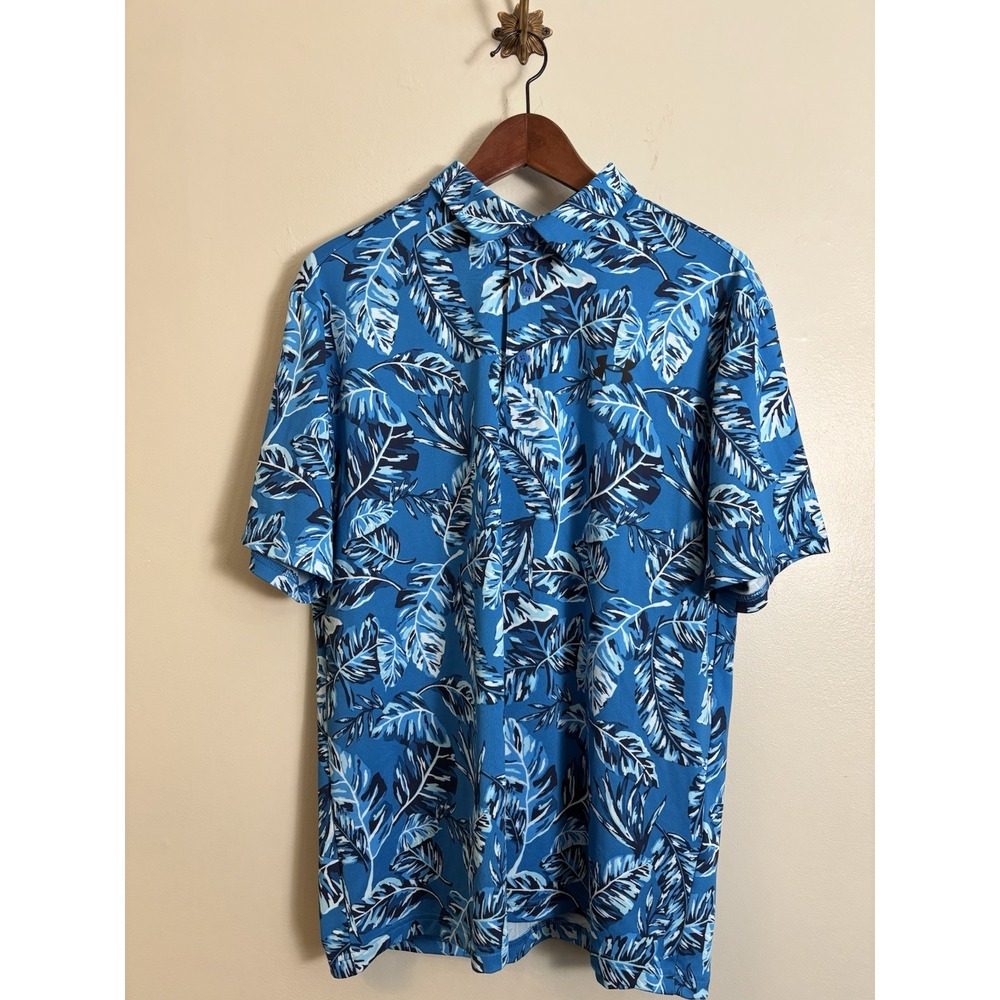 Under Armour Playoff Polo Men's Large Blue Tropical Golf Coastal Preppy
